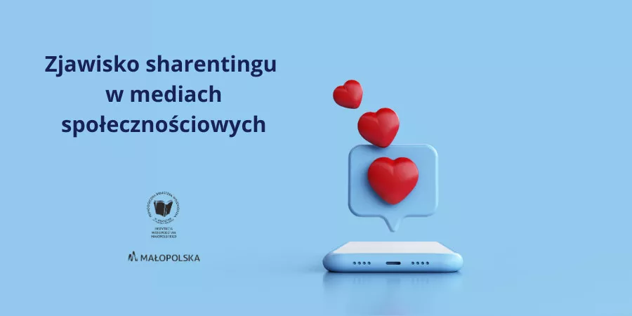 Na niebieskim tle temat warsztatów oraz grafika przedstawiająca telefon i ikonę wiadomości z trzema sercami.